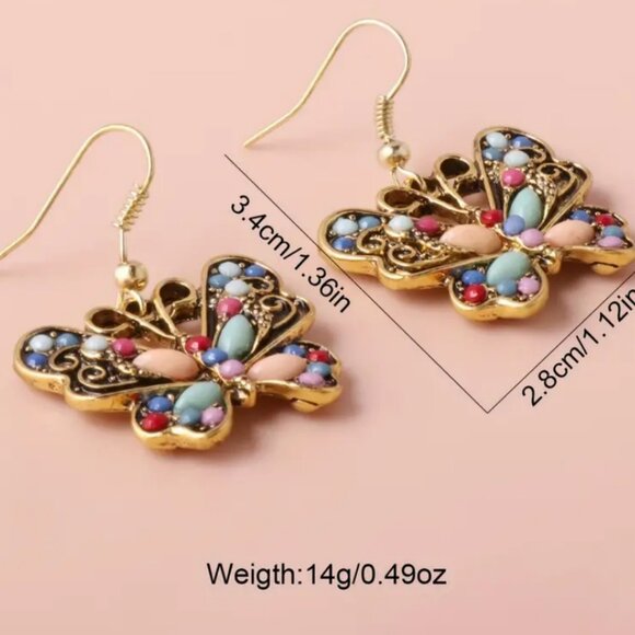🌺 🌺 🌺 Boho Antique Style Butterfly Earrings- NEW! - Picture 4 of 4